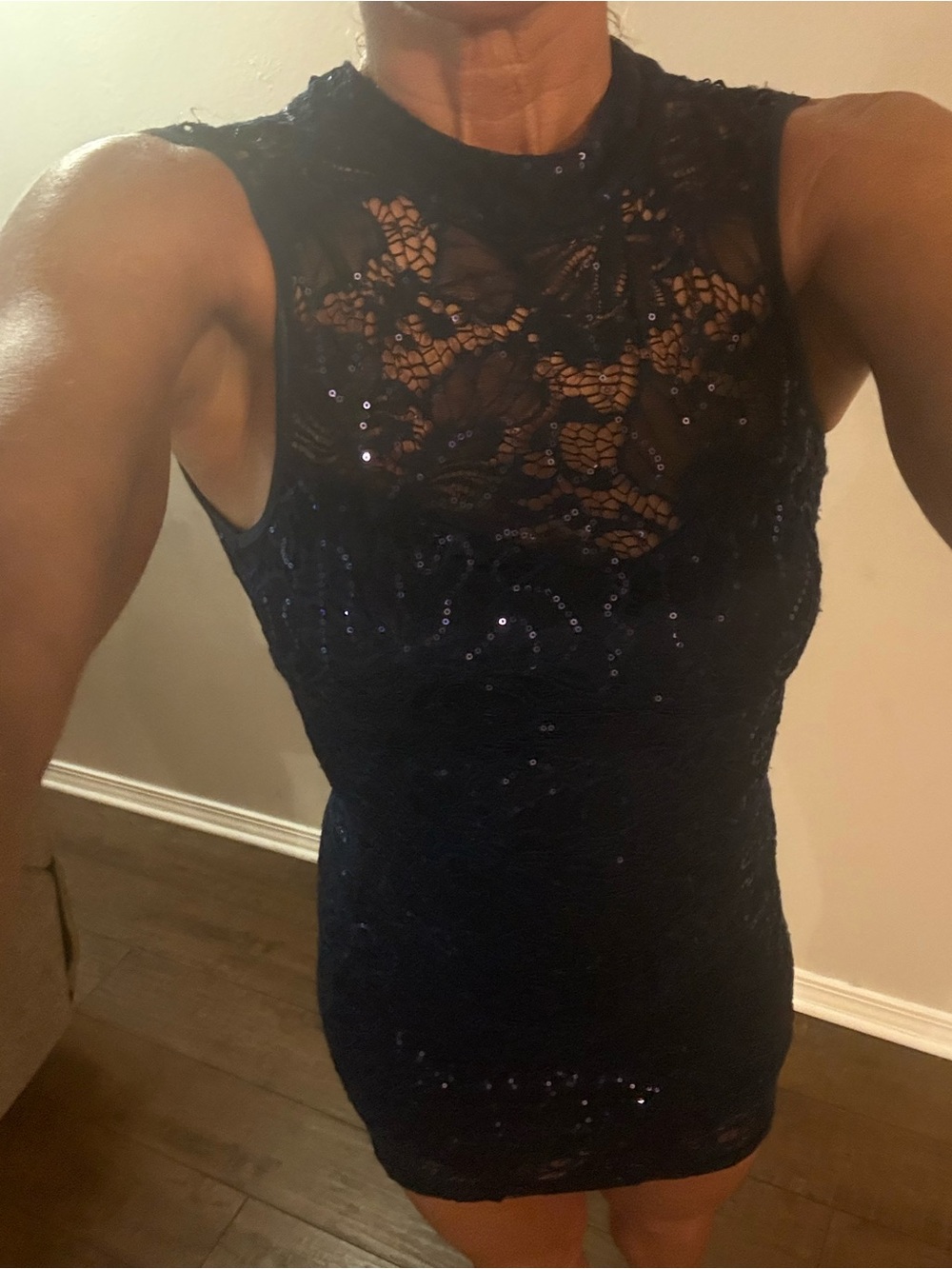 Emerald Sundae Navy Lace Sequin Mini Dress